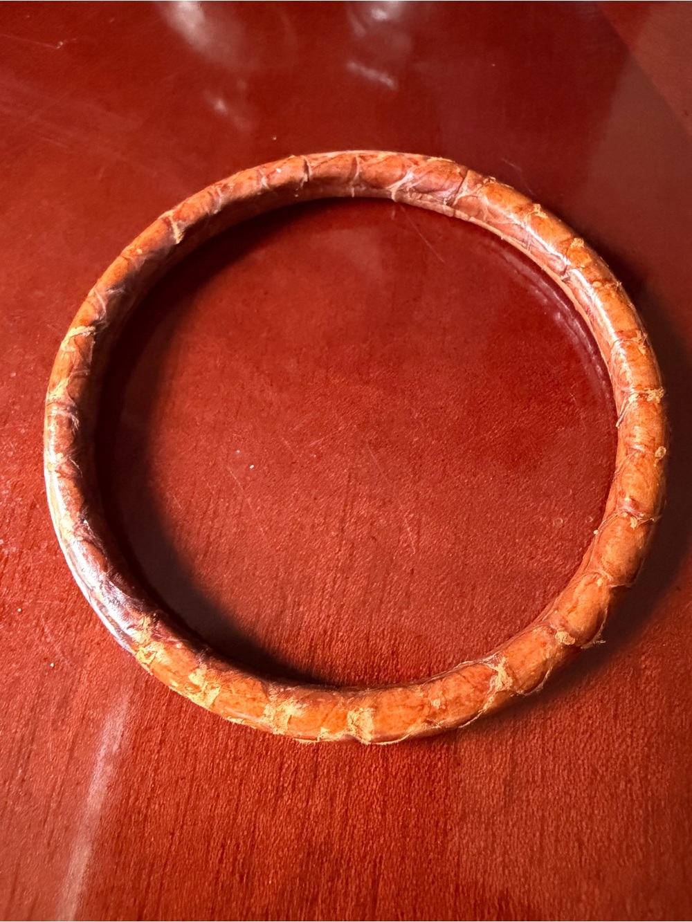 Brown faux-reptile Wrapped Bangle Bracelet. Measurements in pictures.